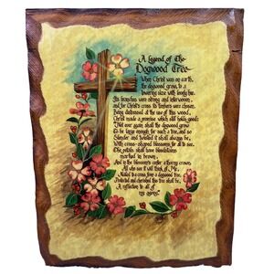 Vintage Christian Wall Plaque Religious Dogwood Tree Decoupage Crate Wood